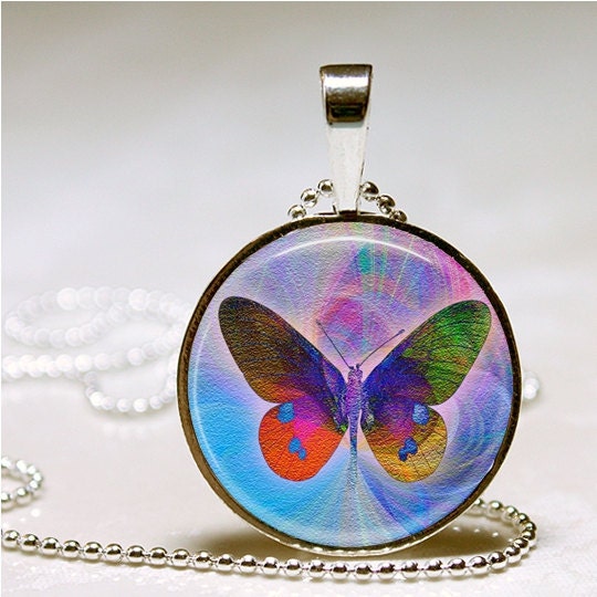 Butterfly Altered Art Pendant with Ball Chain Necklace