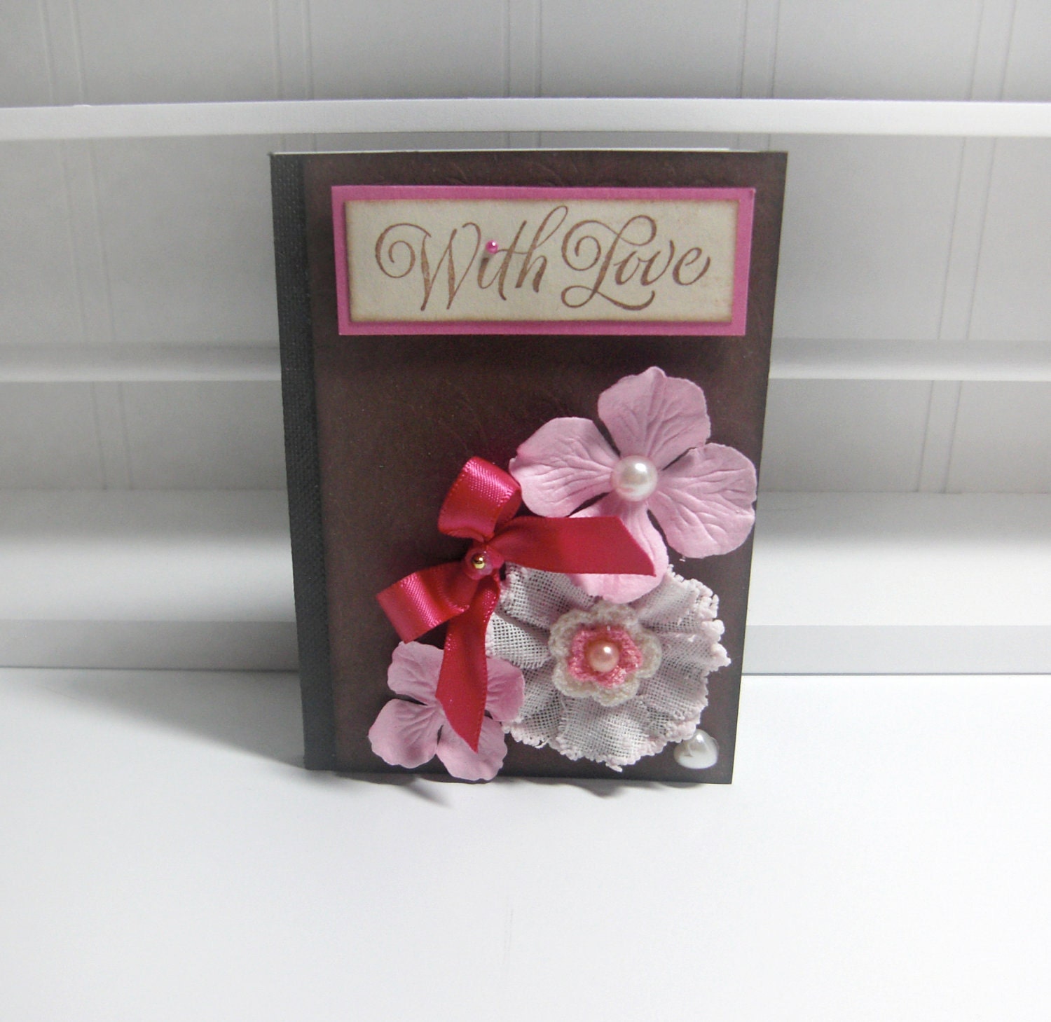 With Love  Pink Floral Embossed Altered  Mini book by LittlePinkKangaroo