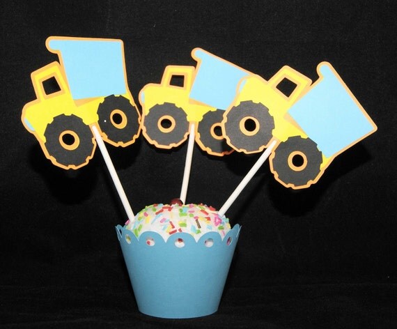 Dump Truck Cupcake Topper, Construction, Great for boy birthday party - set of 12 - Ready to Ship