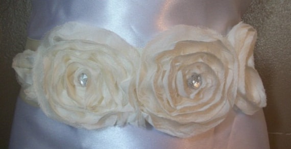 Ivory Chiffon Double Flower Bridal Sash