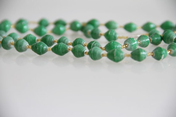 Green Uganda Recycled Paper Bead Long Necklace