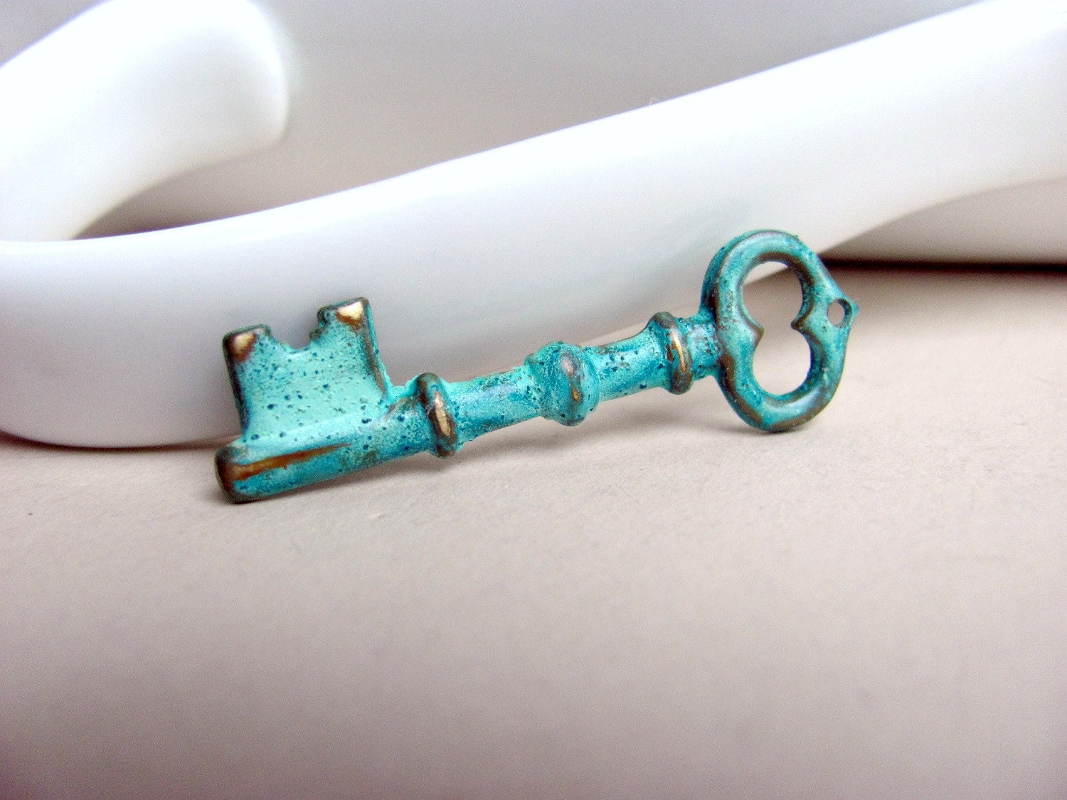 Distressed Mint Patina Key Charm Pendant