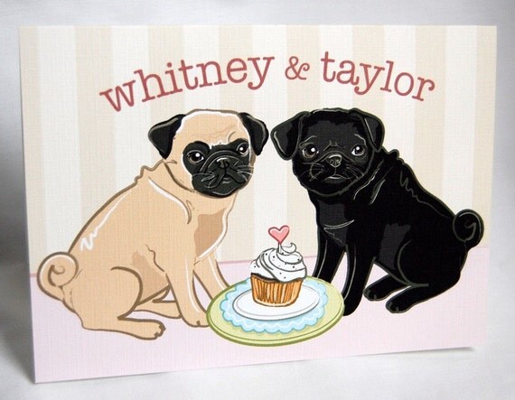 Pugs in Love Greeting Card - Customized with Your Names