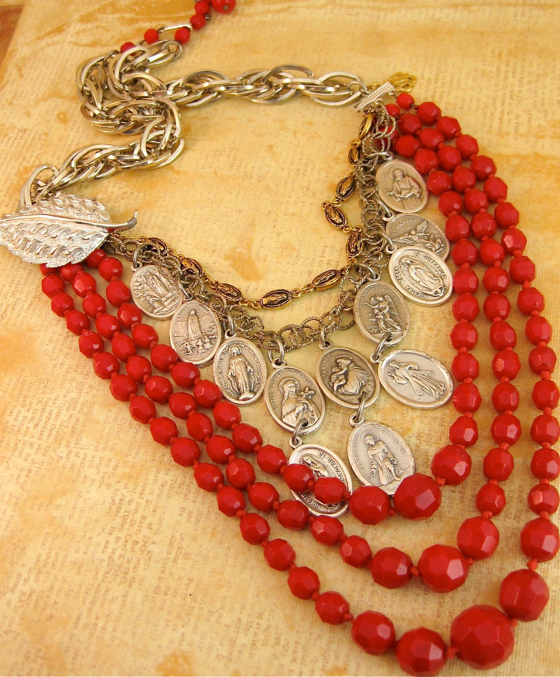 Oh Lord Cherry Red Glass Necklace Reclaimed Jewelry
