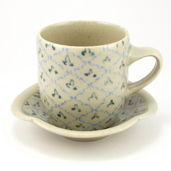Cup and Saucer with Turquoise and Teal Pattern