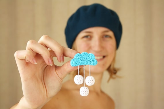 the rainy cloud brooch - handmade crochet cotton brooch, pin
