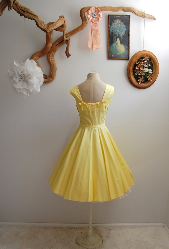 The Lucille- Vintage 1950s Yellow Cotton Full Skirt Dress