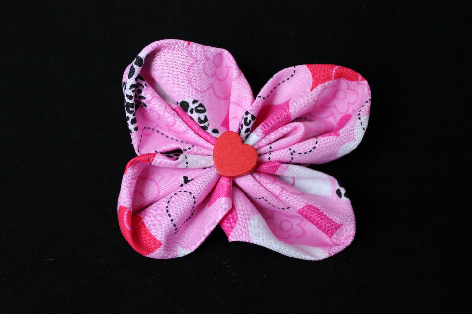 One of a Kind Flower & Heart Barrette