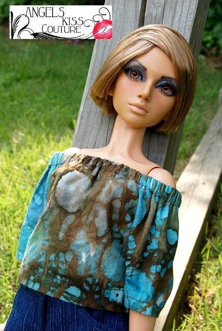 Brown Turquoise Batik Peasant Shirt for SD & EID BJD dolls --Angels Doll Studio