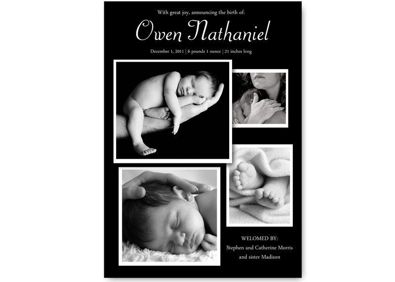 Classy Photo Collage Birth Announcement. Personalized to announce your baby