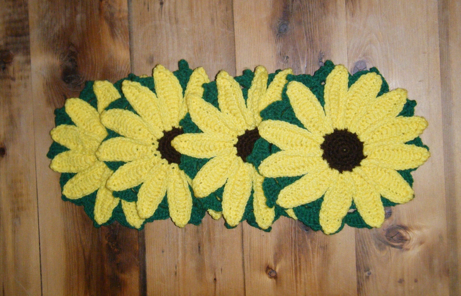 Handmade Crochet Sunflower Potholder Trivets - Set of 4