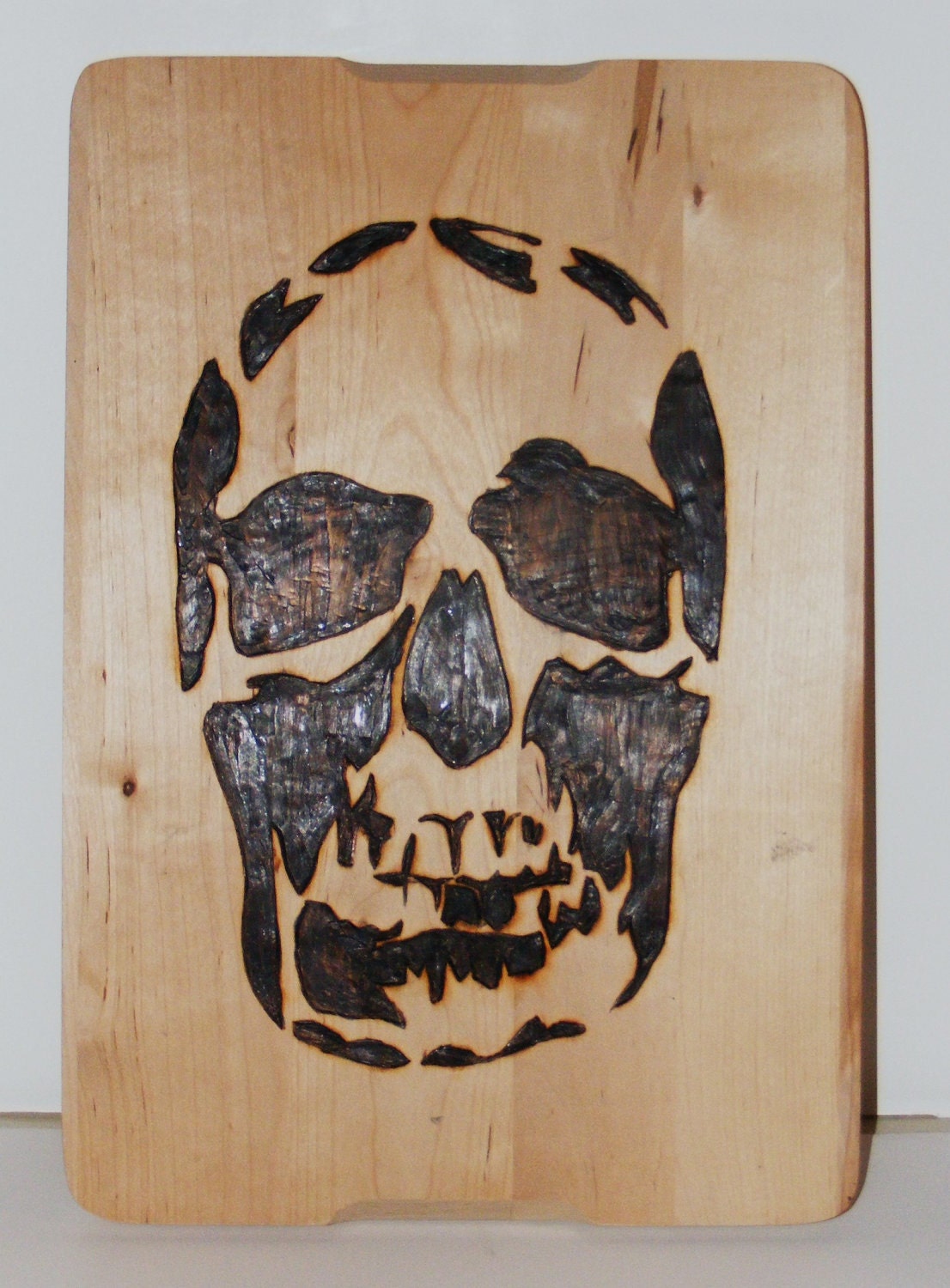 Skull Cutting Board Wood Burning Pyrography