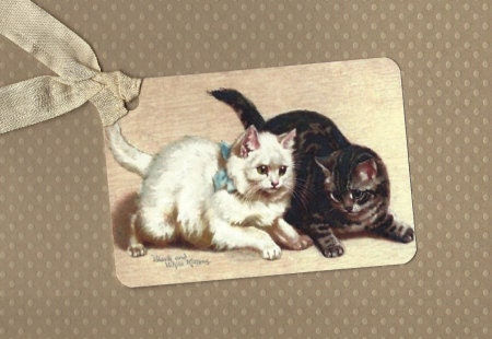 Vintage Style Tags Two Sweet Kittens Cats