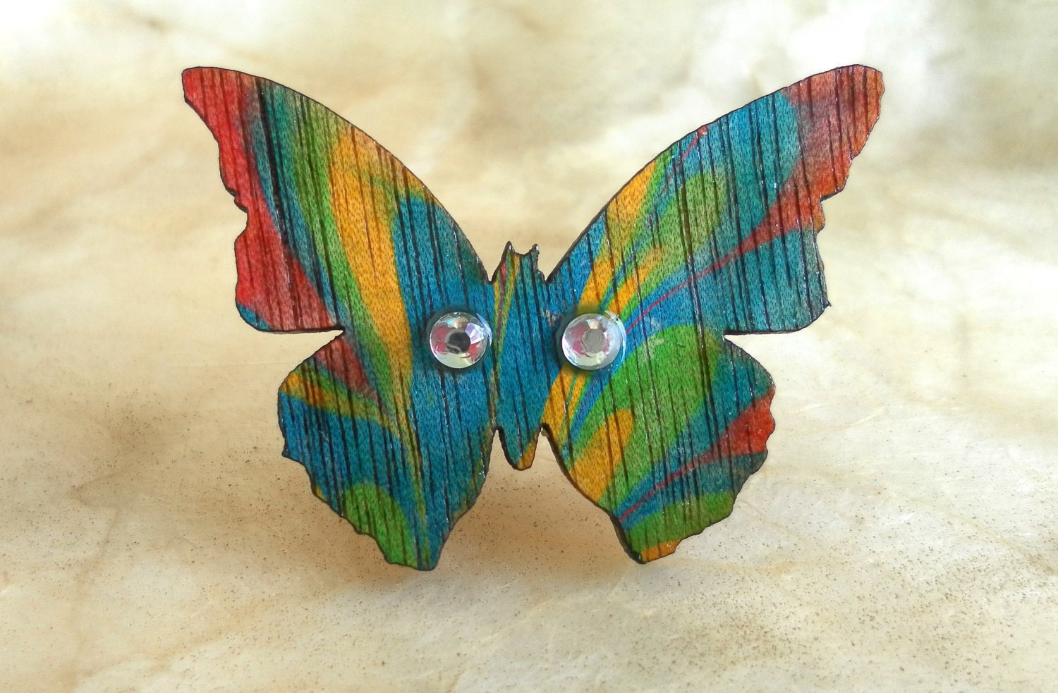 Hand Painted ring -Free shipping- butterfly. Wood. Ring is adjustable.