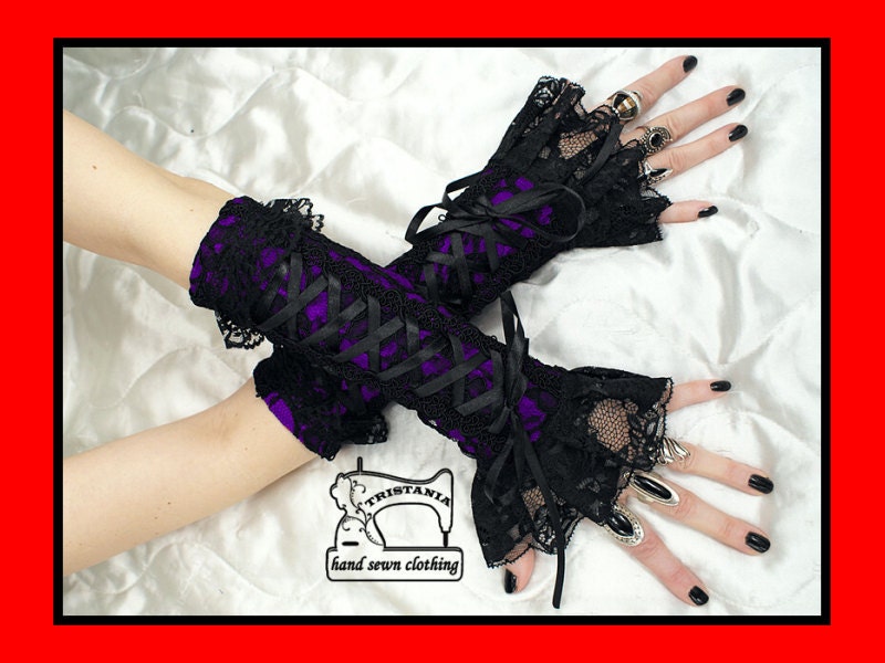 gothic cyber goth gloves arm warmers fingerless cuff harajuku queen of darkness lolita victorian steampunk corset style 0625