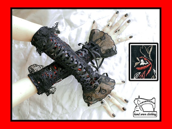 gothic cyber goth gloves arm warmers fingerless cuff harajuku queen of darkness lolita victorian steampunk corset style 0470