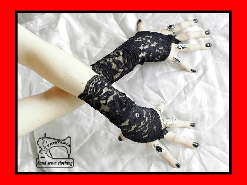 gothic cyber goth gloves arm warmers fingerless cuff harajuku queen of darkness lolita victorian steampunk corset style 0670