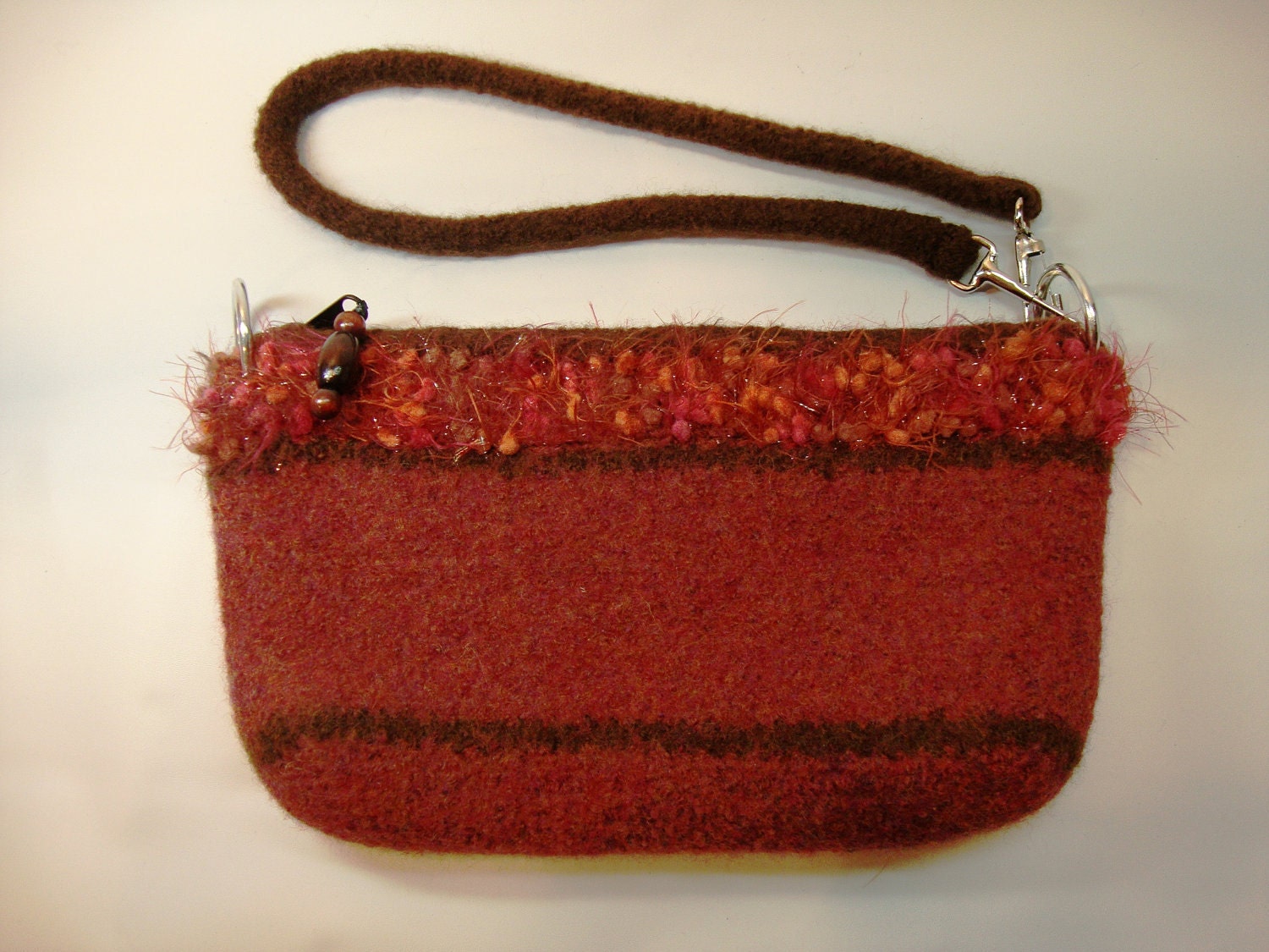 Rosy rust felted purse with lining and pockets