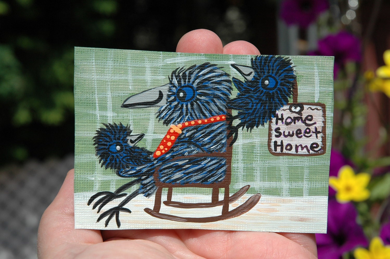 Grandpa Crow and The Grand Baby Crows, Original Aceo