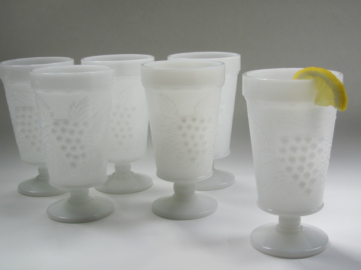 Vintage Milk Glass Pedestal Glasses, set of six