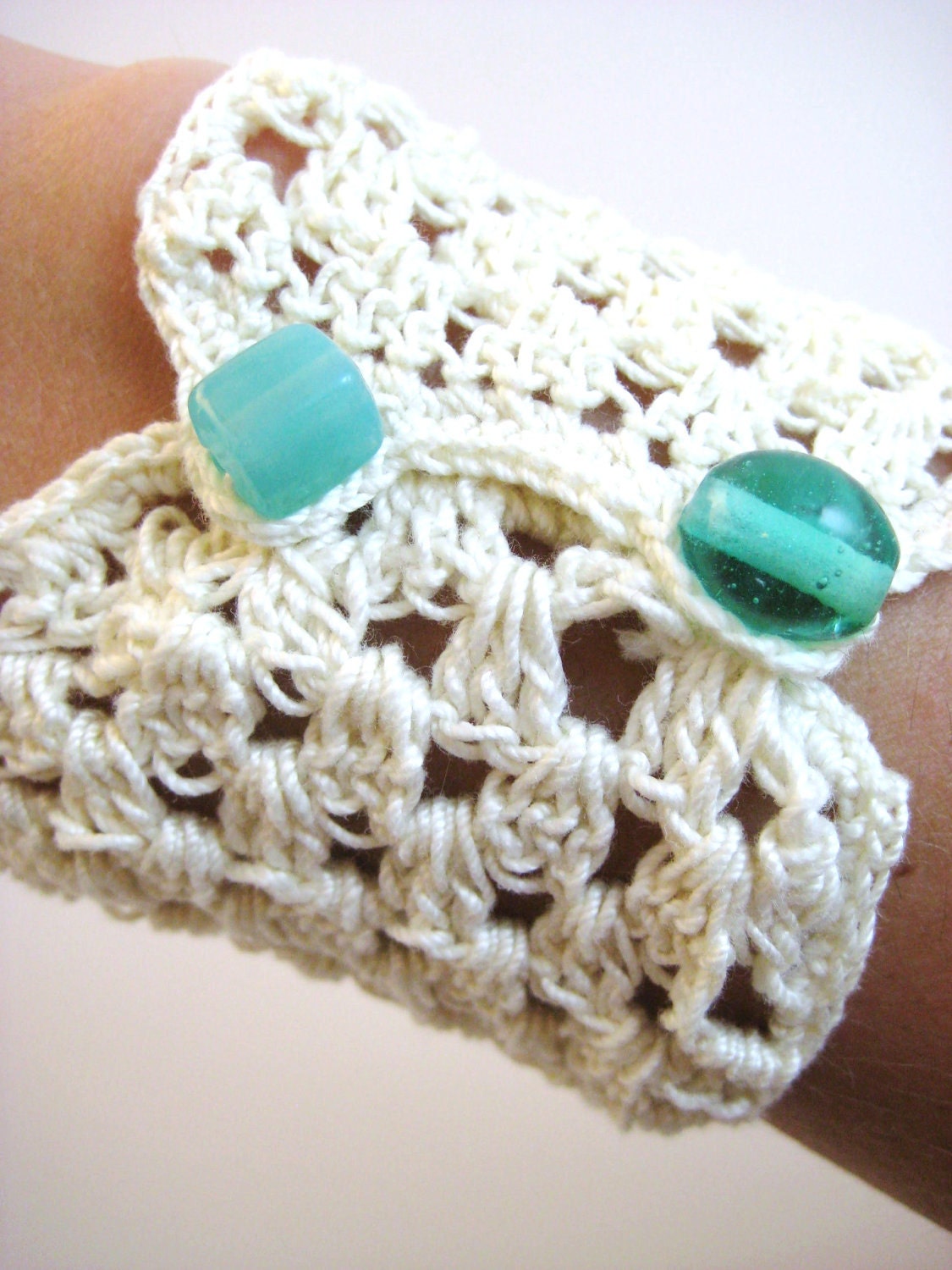 Crochet Cuff with Glass Bead Buttons