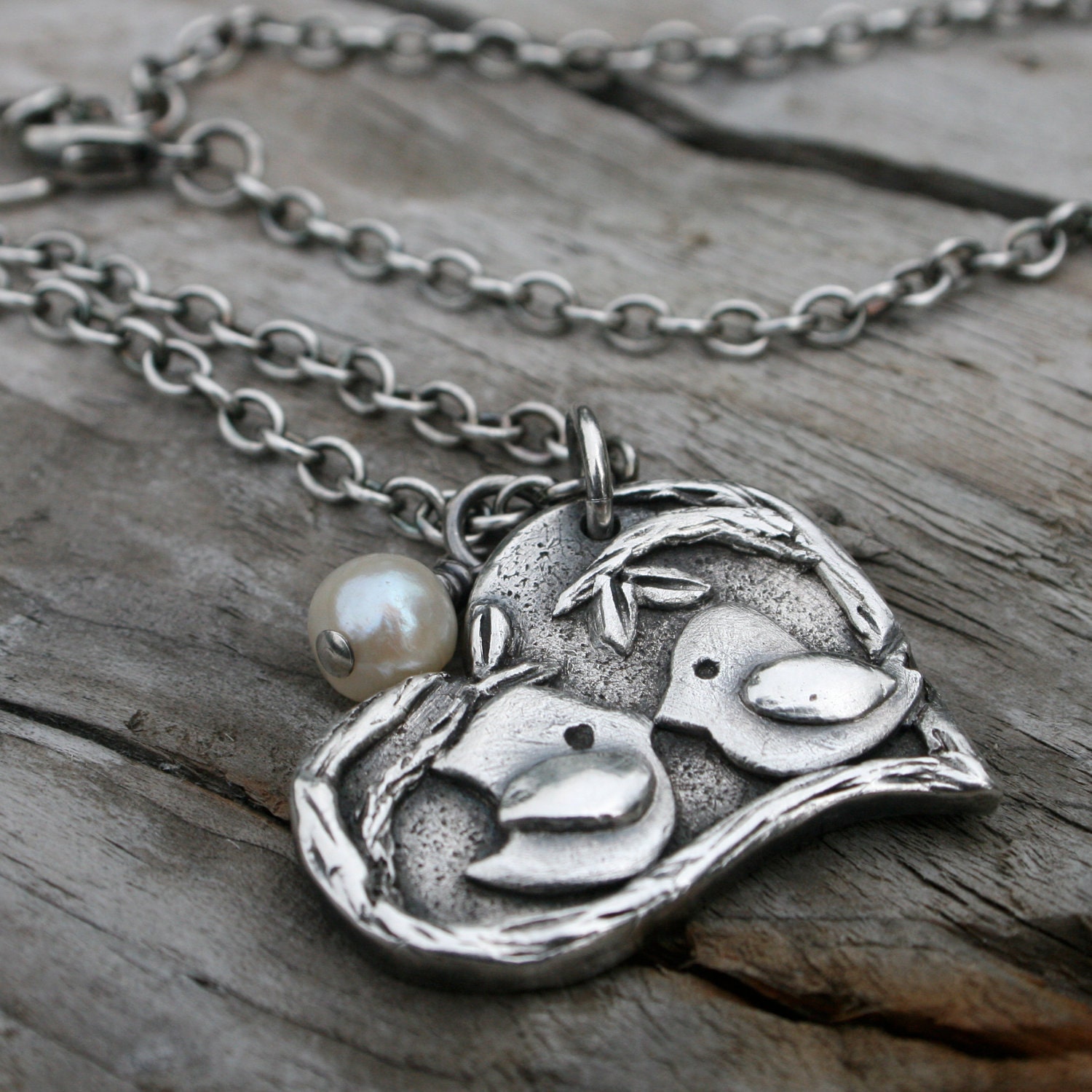 PMC Personalized Fine Silver Lovebirds Necklace