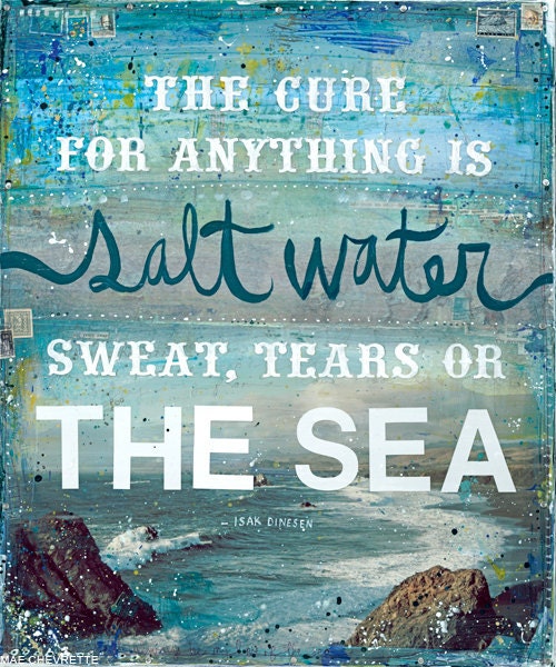 Sale - Huge 16 x 20 paper print - Salt Water - inspirational ocean artwork, blue, aqua, turquoise, beach photography word art typography