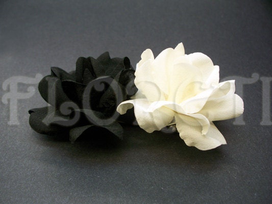Ivory Black Small Polianta Rose Duo Hair Clip Wedding Accessory Two delicate