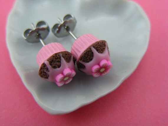 Too Pink Cupcake - Studs / Post Earrings