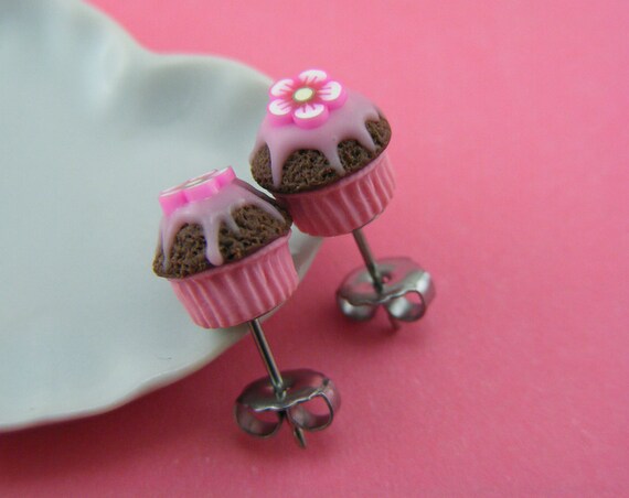 Too Pink Cupcake - Studs / Post Earrings