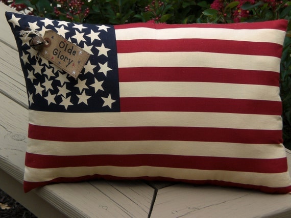 Primitive - American - USA - 16 x 9  Flag - Pillow - Shelf Sitter - Americana - Proud - Olde Glory - Patriotic - 4th of July - Accent Pillow