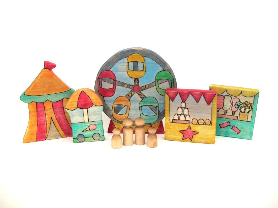 Carnival Play Set - Painted Handmade Wooden Toy - Ready to Ship