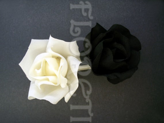 Ivory Black Small Rose Duo Hair Clip Wedding Veil Accessory by Floreti 