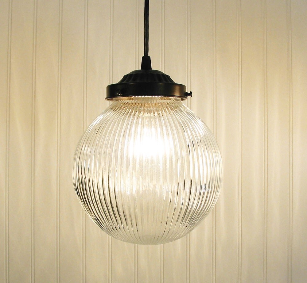 Cary's Mill . LARGE Clear Holophane PENDANT