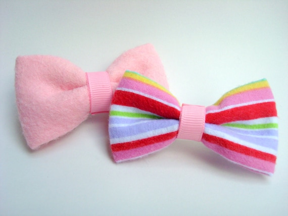 Rainbow Brite Inspired Stripes Pink  Set of Bows Hair Accessory
