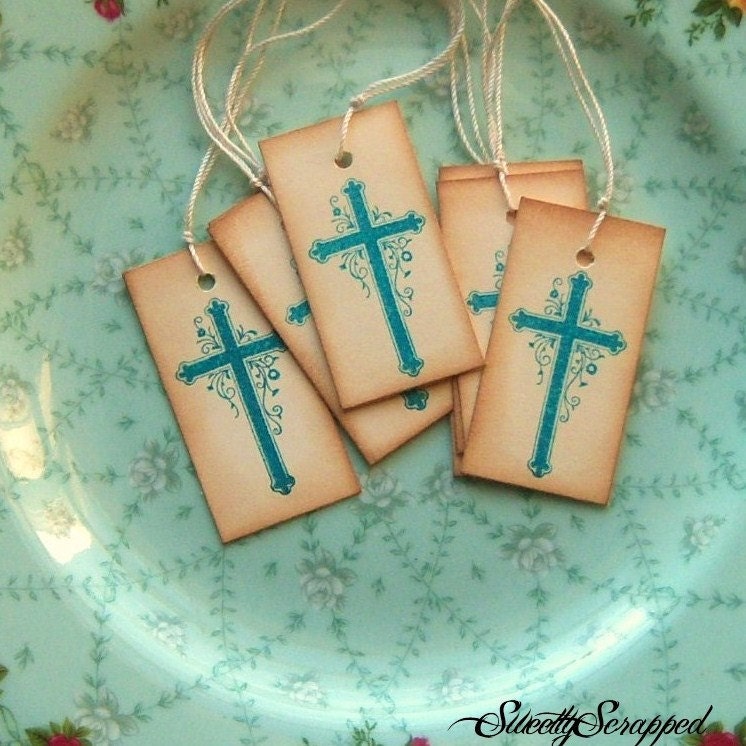 Vintage Inspired Cross in Teal with Hand Aging