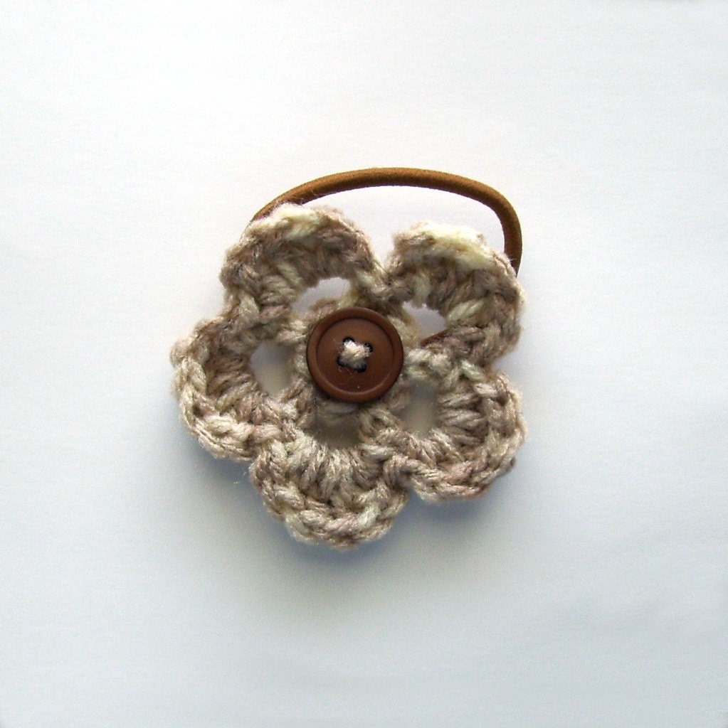 Button Flower Ponytail Holder