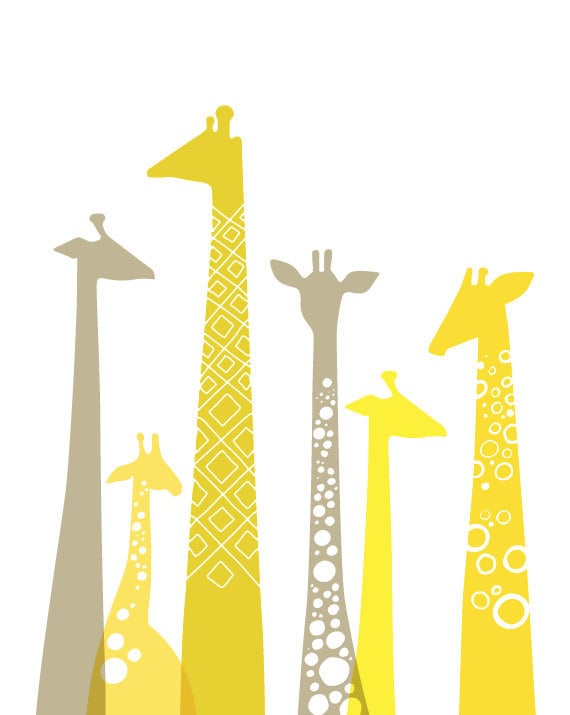 Giraffes 8X10 giclee YELLOW and GRAY
