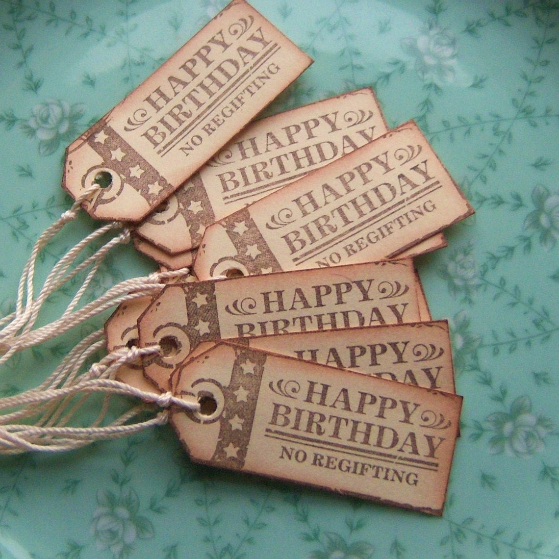 Happy Birthday No Regifting Vintage Inspired Hang Tags