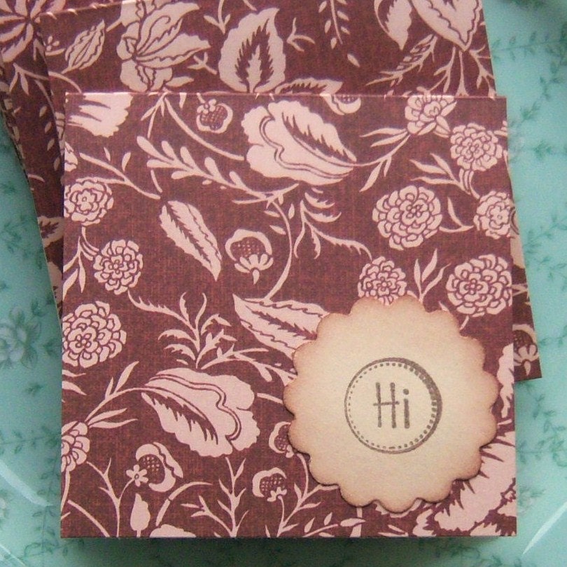 Pink and Brown Floral Mini Notecards Shabby and Vintage Inspired