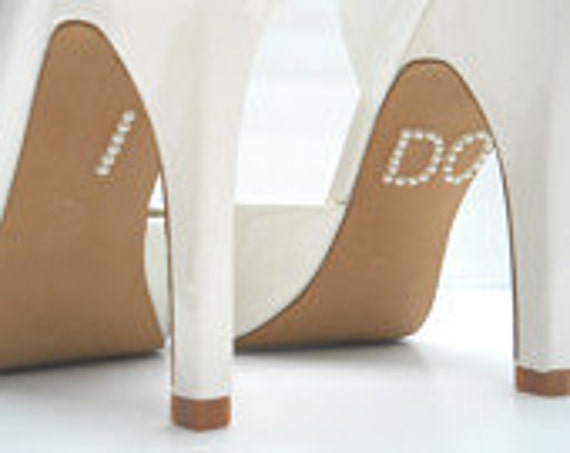 I DO Shoe Stickers in Pearl Beads or Clear Crystal or Blue, Silver, Gold or Purple Glitter