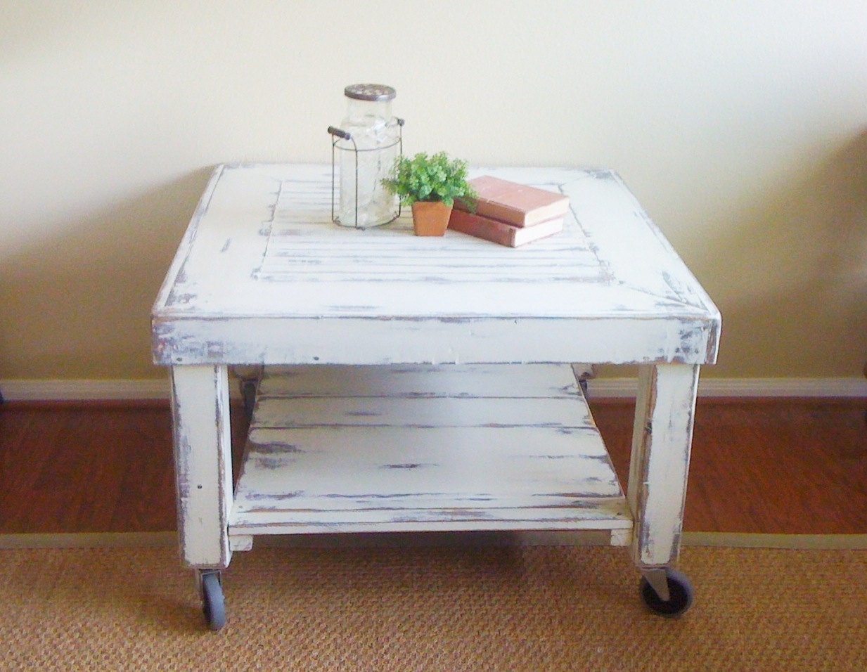Industrial / Shabby Chic Coffee Table on casters