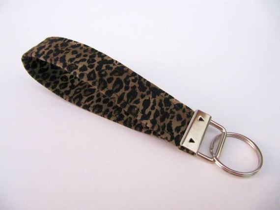 Brown and black Leopard wristlet keychain