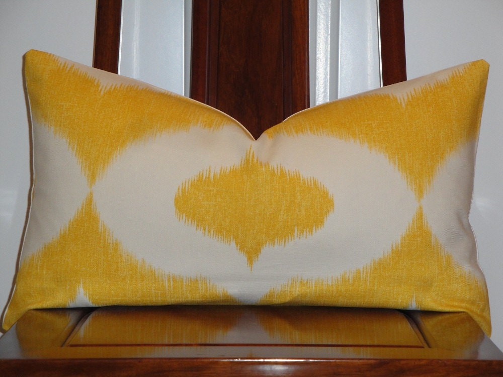 Decorative Pillow Cover 12 x 21 INCH - Duralee - Throw Pillow - Accent Pillow - Yellow - IKAT Print - Lumbar Pillow