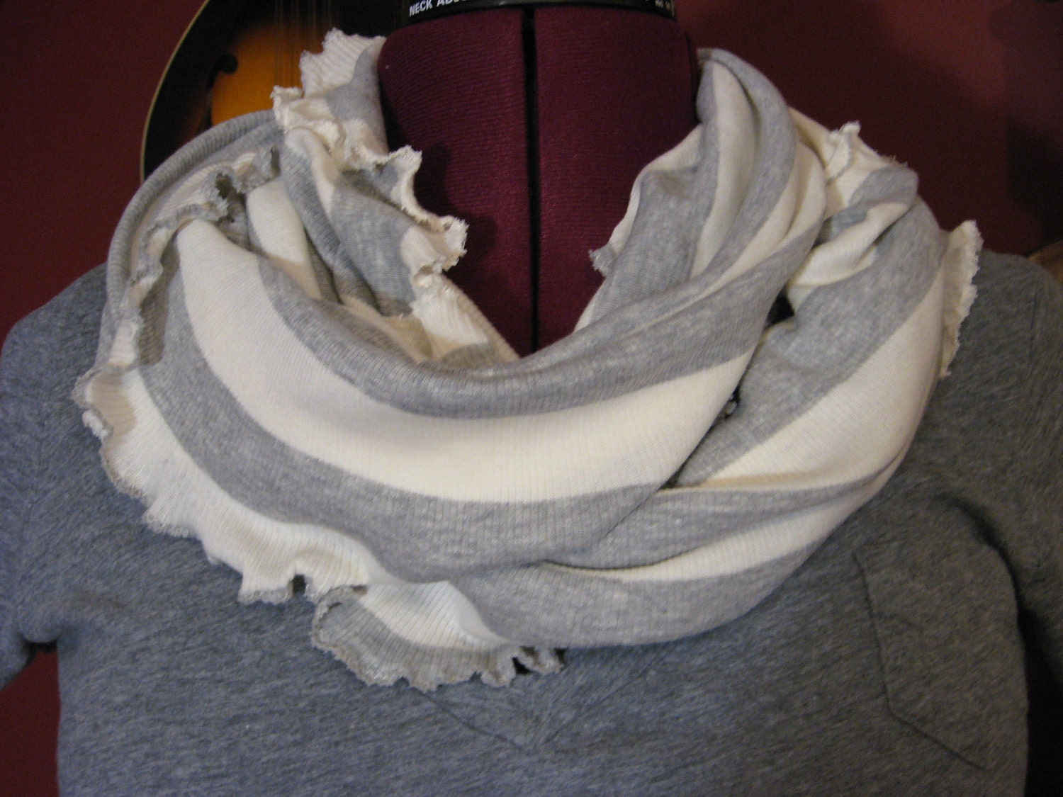 Infintiy scarf  in grey heather stripe 100% ORGANIC COTTON
