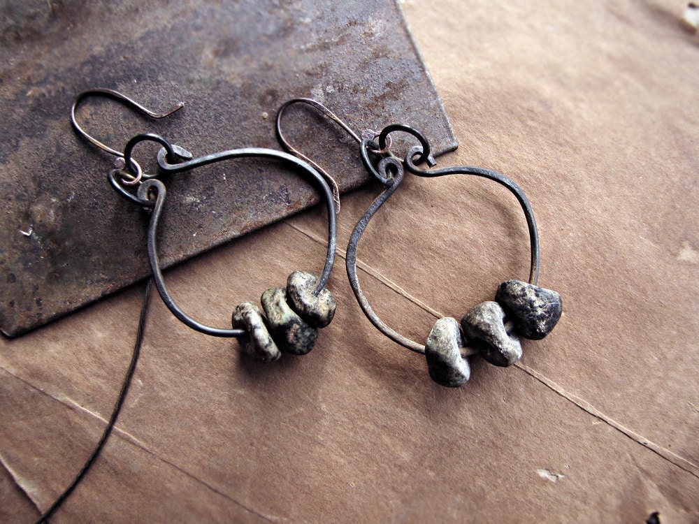 The First Dawn - tribal salvage earrings - neolithic beads - hammered wire