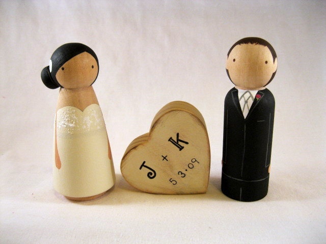 Personzalized Wood Doll Wedding Cake Topper with Inital Heart