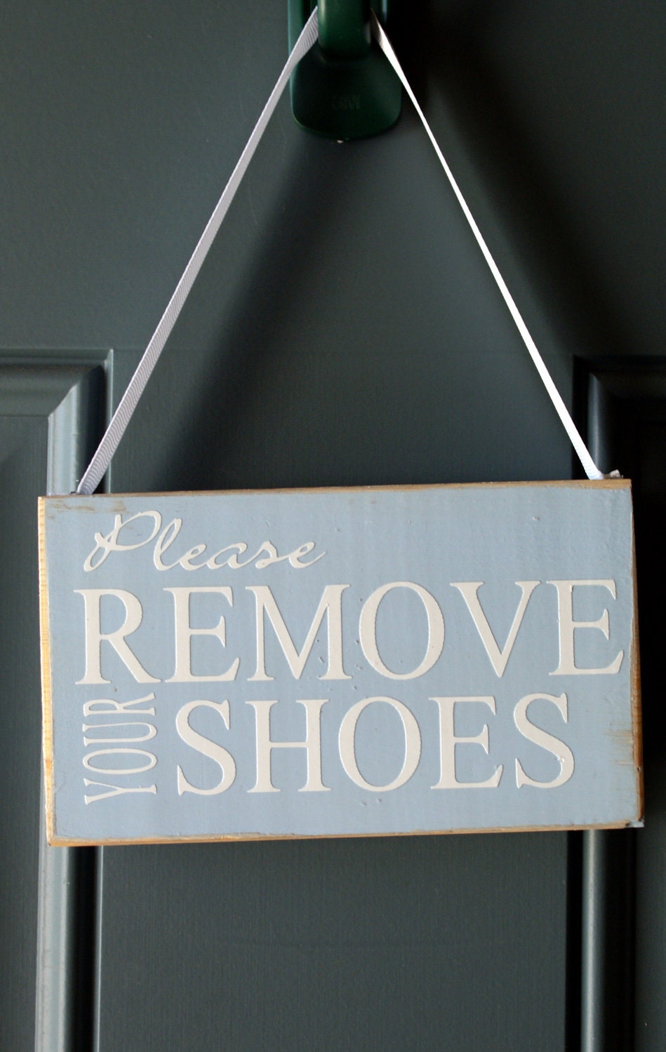 Please Remove Your Shoes door hanger - wood vinyl sign