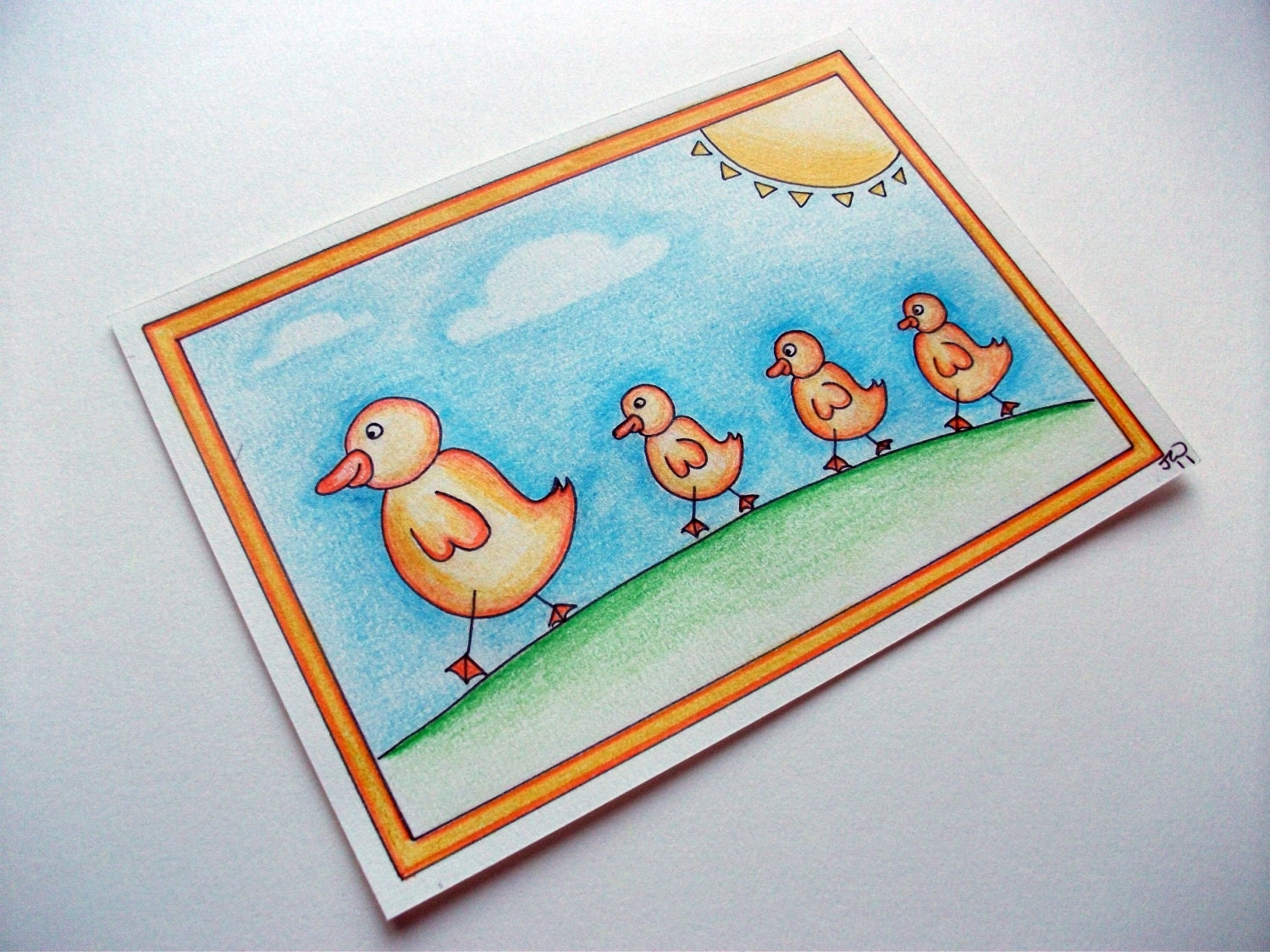 Original Drawing, Mummy and Baby Ducks, 5" x 7"