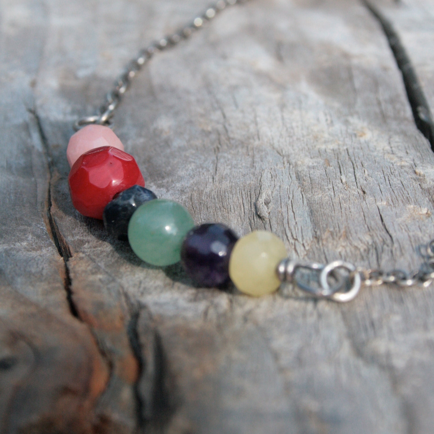 Colorful Gemstone and Sterling Silver Necklace, Fruit Salad